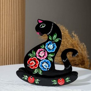 Сувенир "Кошка-качалка", чёрная,  гордецкая роспись