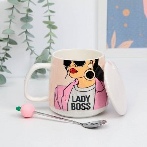 Подарочный набор Lady boss, кружка с крышкой 350 мл, ложка, носки 36-39 р-р.