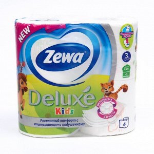 Туалетная бумага Zewa Deluxe Kids, 3 слоя, 4 шт.