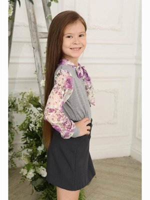 Серый джемпер(блузка)для девочки с бантом-галстуком Цвет: Серый