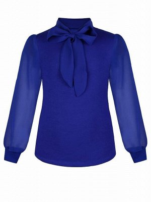 Синий джемпер (блузка) для девочки с галстуком Цвет: синий