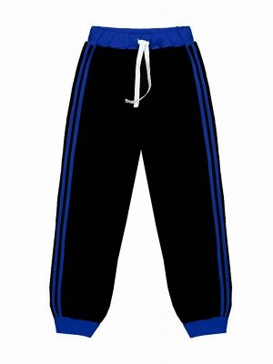 Черные спортивные брюки для мальчика с синими лампасами Цвет: черный