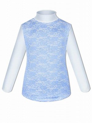 Белая водолазка (блузка) для девочки с голубым гипюром Цвет: Голубой