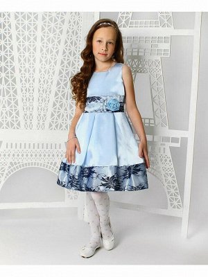 Нарядное голубое платье с гипюром для девочки Цвет: Голубой