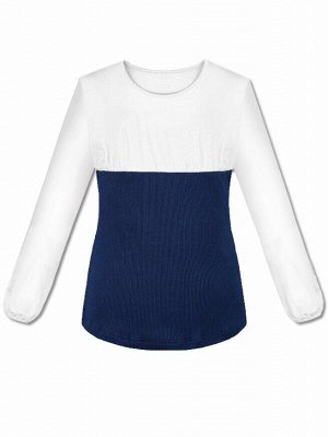 Школьный джемпер(блузка) для девочки с отделкой Цвет: синий