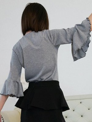 Джемпер (блузка) для девочки с воланами,серый Цвет: серый