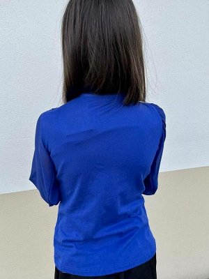 Синий джемпер для девочки с шифоном Цвет: синий