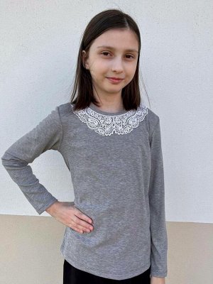 Серый джемпер для девочки с кружевным воротником Цвет: серый