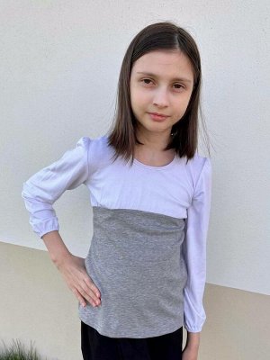 Школьный джемпер(блузка) для девочки с отделкой Цвет: серый