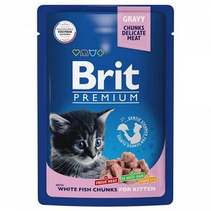 Brit Premium пауч 85гр д/котят Gravy Белая рыба/Соус (1/14)