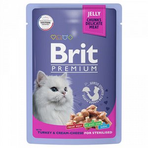 Brit Premium пауч 85гр д/кош Jelly кастр/стерил Индейка/Сыр/Желе (1/14)