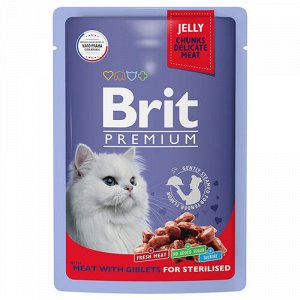 Brit Premium пауч 85гр д/кош Jelly кастр/стерил Мяс.асс/Потрошки/Желе (1/14)