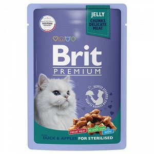 Brit Premium пауч 85гр д/кош Jelly кастр/стерил Утка/Яблоки/Желе (1/14)