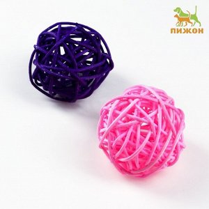 Набор из 2 плетёных шариков из лозы без бубенчиков, 5 см, фиолетовый/розовый 7673135
