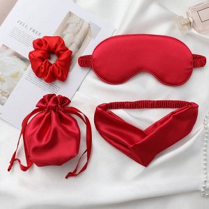 Набор из 4 предметов: маска для сна, резинка для волос, повязка и мешочек. Цвет красный