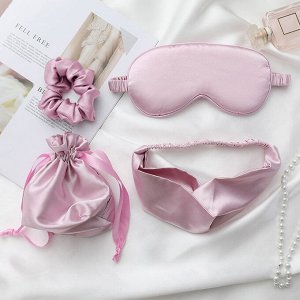 Набор из 4 предметов: маска для сна, резинка для волос, повязка и мешочек. Цвет розовый