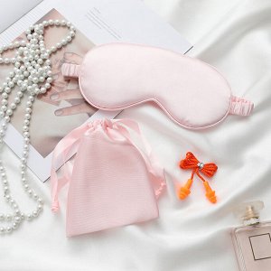 Набор: маска для сна, беруши со шнурком и мешочек. Цвет светло-розовый