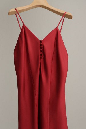 Женская ночная сорочка, V-образный вырез, с пуговицами, цвет красный