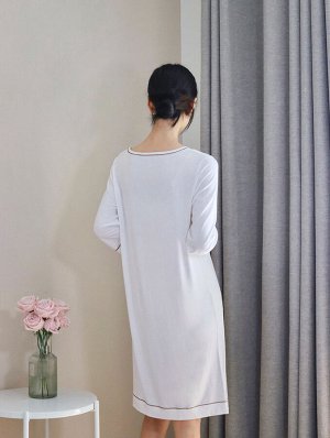 Женское домашнее платье, круглый вырез, цвет белый