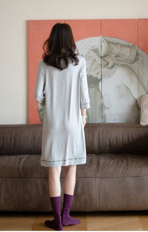 Женское домашнее платье, круглый вырез, цвет серый