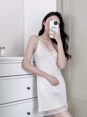 Женская ночная сорочка с кружевом, цвет белый