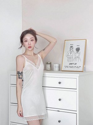 Женская ночная сорочка с кружевом, цвет белый