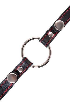 Кляп Pecado BDSM, «Кольцо 39 мм», с красной строчкои?, натуральная кожа, черный