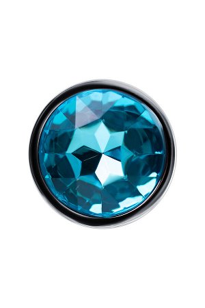 Анальная втулка Штучки-дрючки, металл, серебряная, с голубым кристаллом, 7 см, ? 2,8 см, 50 г