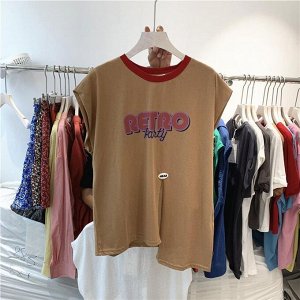Женская футболка, надпись "Retro", цвет хаки