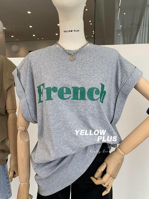 Женская футболка, надпись "French", цвет серый
