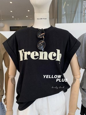 Женская футболка, надпись "French", цвет черный