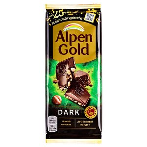 Шоколад Альпен Гольд Дарк дробленый фундук 80 г 1 уп.х 22 шт.