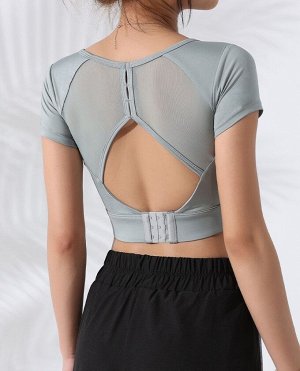 Женская спортивная укороченная футболка на застежке, вырез и сетчатая вставка на спине, цвет бирюзовый
