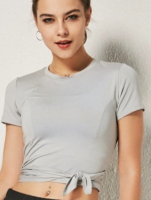 Женская спортивная футболка с вырезом на спине, на завязках, цвет серый