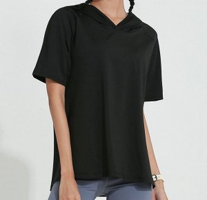Женская спортивная футболка с капюшоном, цвет черный