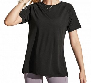 Женская спортивная удлиненная футболка, вырез на спине, цвет черный