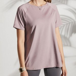 Женская спортивная удлиненная футболка, вырез на спине, цвет розовый