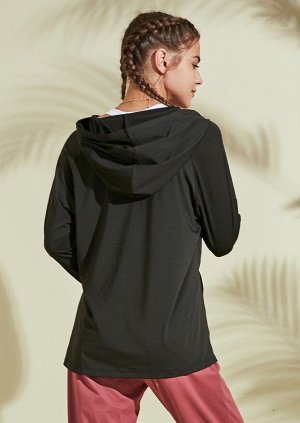 Женская спортивная кофта с капюшоном, с разрезами по бокам, цвет черный