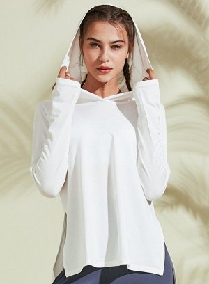 Женская спортивная кофта с капюшоном, с разрезами по бокам, цвет белый