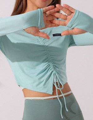 Женская спортивная кофта с завязками, цвет бирюзовый
