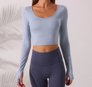 Женская спортивная кофта с вырезами на спине, цвет голубой