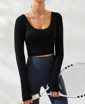 Женская спортивная кофта с вырезами на спине, цвет черный