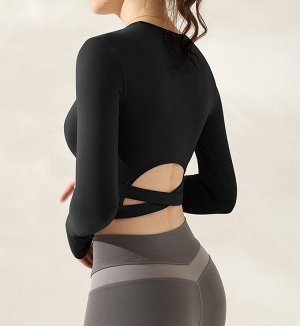 Женская спортивная кофта с вырезом на спине, цвет черный