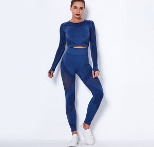 Женский спортивный костюм (кофта+леггинсы), цвет темно-синий