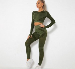 Женский спортивный костюм (кофта+леггинсы), цвет темно-зеленый