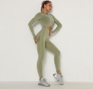 Женский спортивный костюм с длинным рукавом (кофта+леггинсы), цвет светло-зеленый