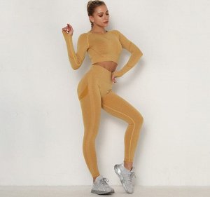 Женский спортивный костюм с длинным рукавом (кофта+леггинсы), цвет желтый