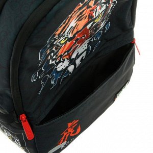 Рюкзак молодежный эргономичная спинка + usb и аудио выход deVENTE Red Label Tiger, 39 х 30 х 17 см, чёрный/оранжевый