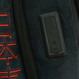 Рюкзак молодежный эргономичная спинка + usb и аудио выход deVENTE Red Label Tiger, 39 х 30 х 17 см, чёрный/оранжевый