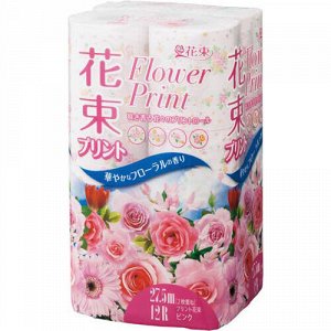 Бумага туалетная Marutomi "Flower Print" 2-х слойная, 27,5м х 0,108м, 12 рул/уп